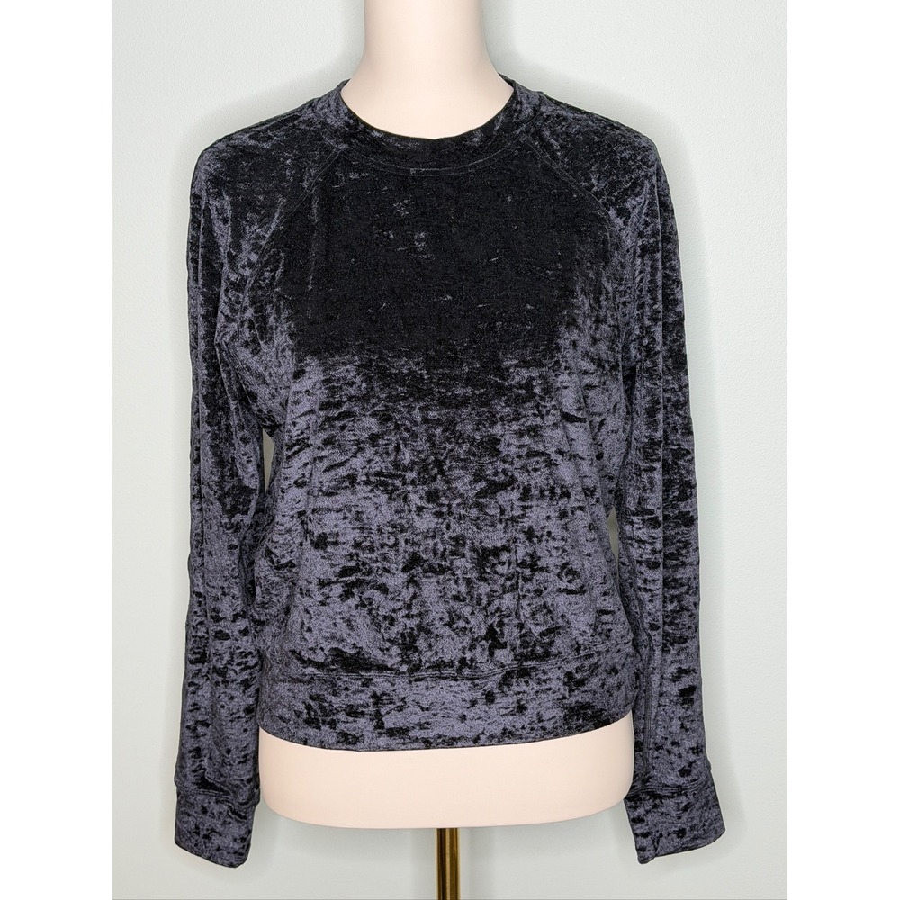 Lululemon Warm Down Crew Crushed Velvet Pullover Black Size 8 Long Sleeve
